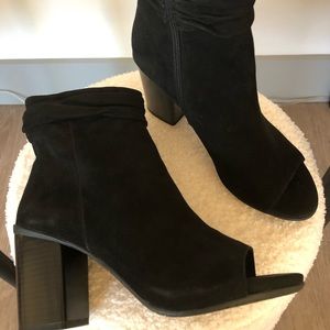 New! Kenneth Cole Freda Black Suede Open-Toe Bootie 3” heel. 
Size 6 1/2